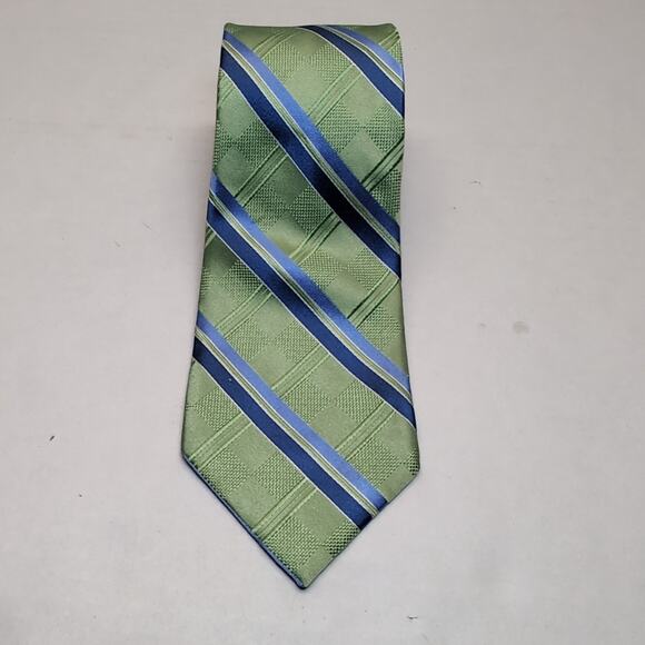 Arrow Mens Silk Neck Tie Green Blue Striped - Picture 1 of 8